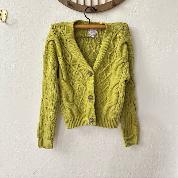 Pink Republic Pink Green Cardigan Chunky Button Bundle S M Cable Chenille - Picture 2 of 11